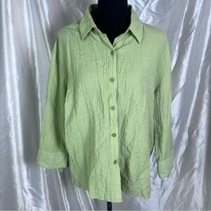 🖤Vintage Pastel Green Crinkle Cotton Button Down Large
